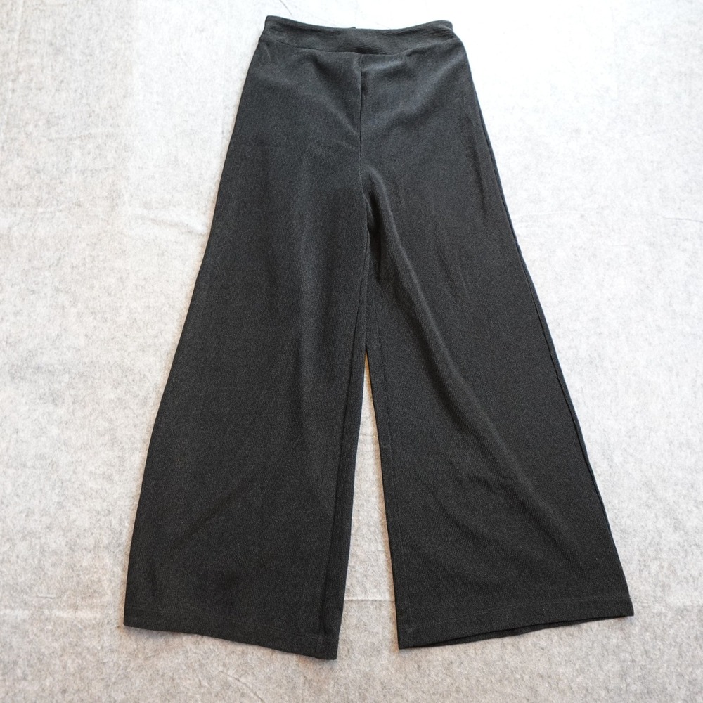 NSR Pant Women Extra Small Black Ribbed High Waist Wide Leg Palazzo Stretch
